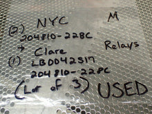 Load image into Gallery viewer, (2) NYC 204810-228C Relays (1) Clare LB0042S17 204810-228C Relays Used Lot of 3