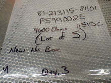 Load image into Gallery viewer, 81-213115-81101 P5990025 Relays 4600Ohms 115VDC New No Box (Lot of 5)