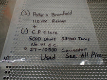 Load image into Gallery viewer, (3) Potter & Brumfield 110VDC Relays & (1) CP Clare 5000 Ohms Relay W/ 57-10500