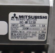 Load image into Gallery viewer, Mitsubishi HC-MFS23B AC Servo Motor 3AC 120V 1.5A 200W 3000 r/min Used Warranty