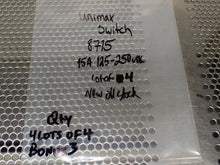 Load image into Gallery viewer, Unimax WL 8715 Snap Switch 15A 125, 250VAC New No Box (Lot of 4) See All Pics