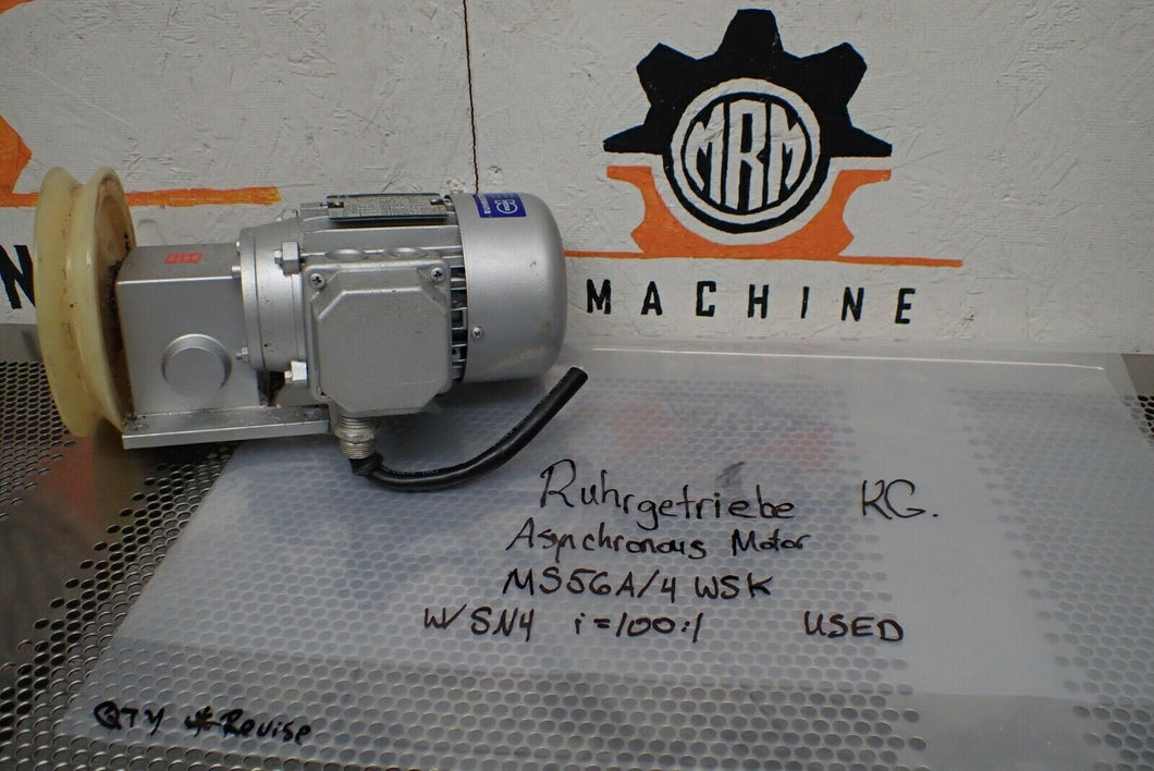RUHRGETRIEBE KG. MS56A/4 Asynchronous Motor 1340/1610RPM 50/60Hz SN4 100:1 Used