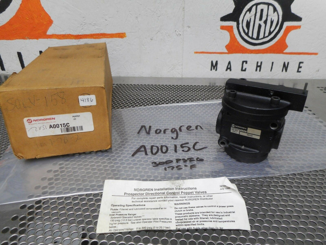 Norgren A0015C Poppet Valve 300PSIG 175F New In Box Fast Free Shipping