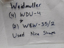 Load image into Gallery viewer, Weidmuller (4) WDU-4 Terminal Blocks &amp; (2) WEW-35/2 End Blocks Used W/ Warranty

