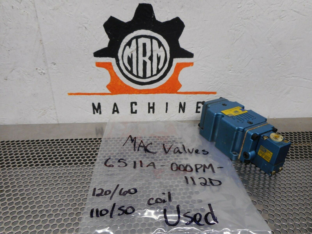 Mac Valves 6511A-000PM-112D Solenoid Valve 120/60 110/50 Coil 6.2/6.3Watts Used