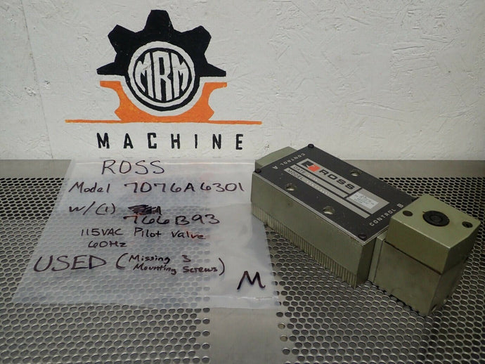 ROSS 7076A6301 Pneumatic Valve With 766B93 Coil 115V 60Hz Used With Warranty - MRM Machine
