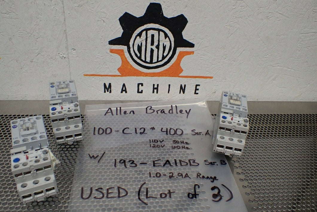 Allen Bradley 100-C12*400 Ser A Contactors W/ 193-EA1DB Overload Relays Lot of 3