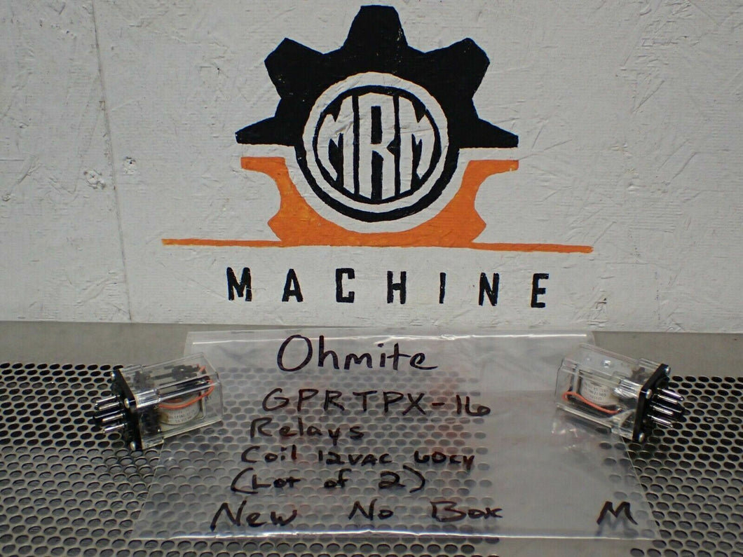 Ohmite GPRTPX-16 Relays Coil 12VAC 60Cy 8 Pin New Old Stock (Lot of 2)