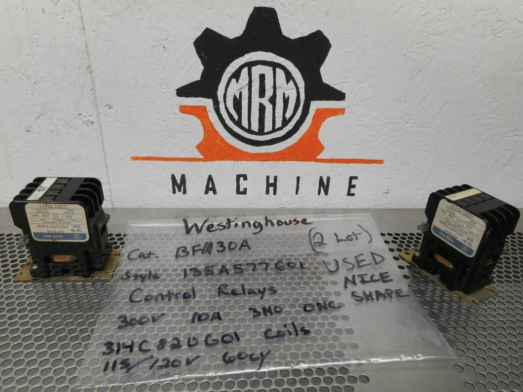 Westinghouse BF30A Control Relay Style 135A577G01 300V 10A 3NO ONC Used (2 Lot)