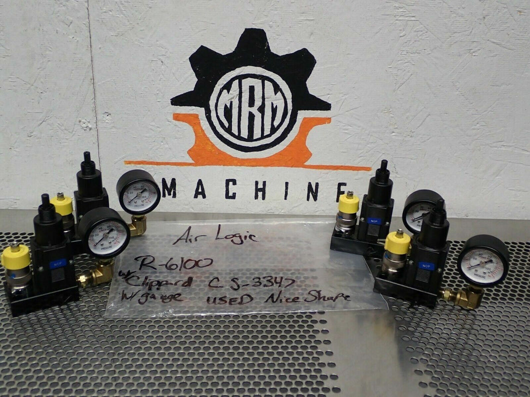Air Logic R-6100 & Clippard CS-3347 Pneumatic Air Regulator Assembly (Lot of 4)