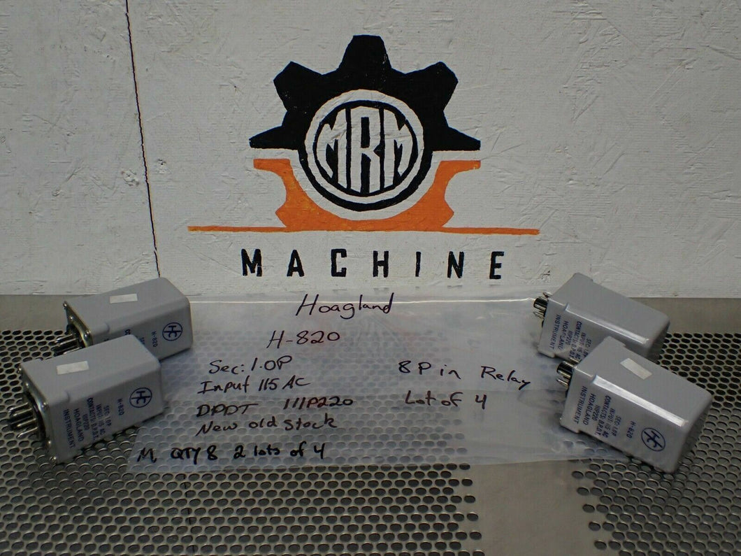 Hoagland H-820 Sec: 1.0P Input: 115 AC DPDT 111P220 Relays New No Box (Lot of 4)