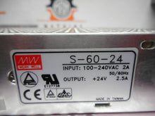 Load image into Gallery viewer, Mean Well S-60-24 Power Supply Input 100-240VAC 2A 50/60Hz Output +24V 2.5A Used
