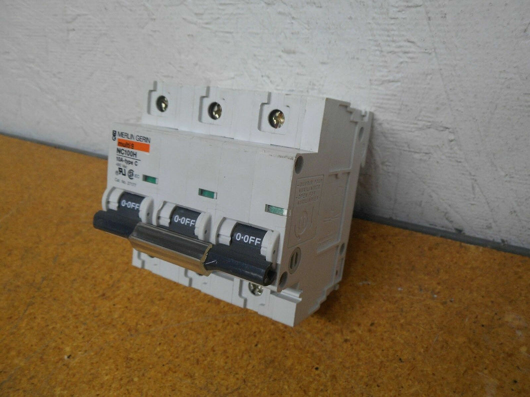 Merlin Gerin 27177 NC100H 10A Type C Circuit Breaker 3 Pole 480VAC