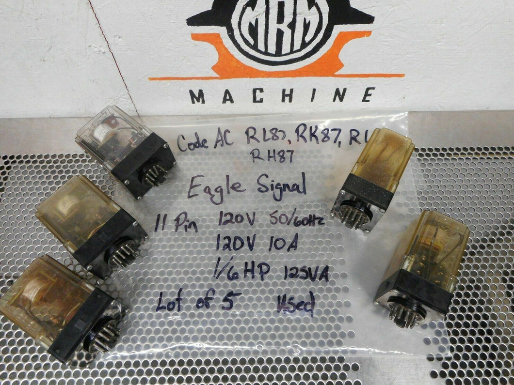 Eagle Signal Code AC RL87, RK87, RL87, RH87 Relays 120V 50/60Hz 10A (Lot of 5)