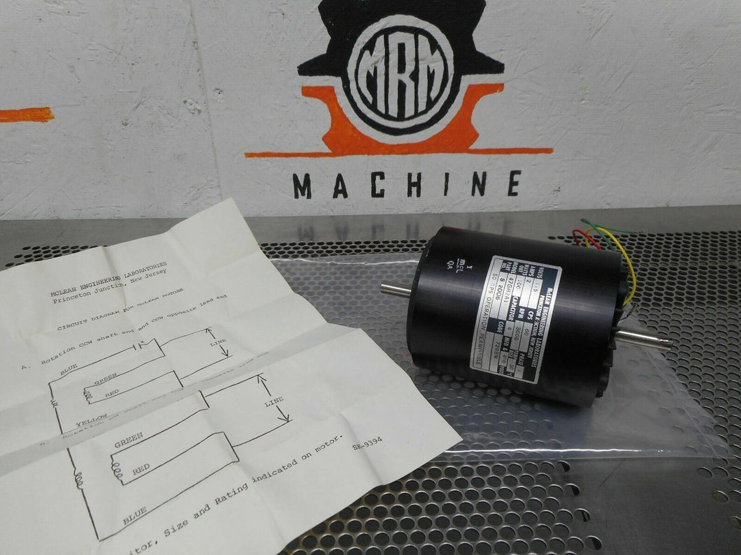 McLEAN Engineering S 2006 Model 47GH2A1 Motor 115V 60CPS 1Ph 2A 3000RPM New OS