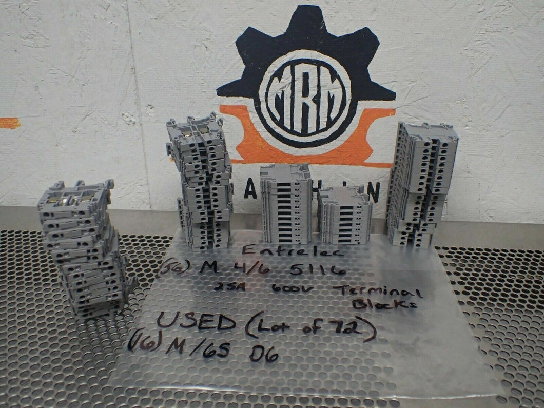 Entrelec (56) M 4/6 5116 25A 600V & (16) M/6S D6 Terminal Blocks Used Warranty
