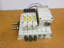 Load image into Gallery viewer, SMC Pneumatic Manifold Air 4 Station With (3) VQ4100-5 Solenoid Valves Used
