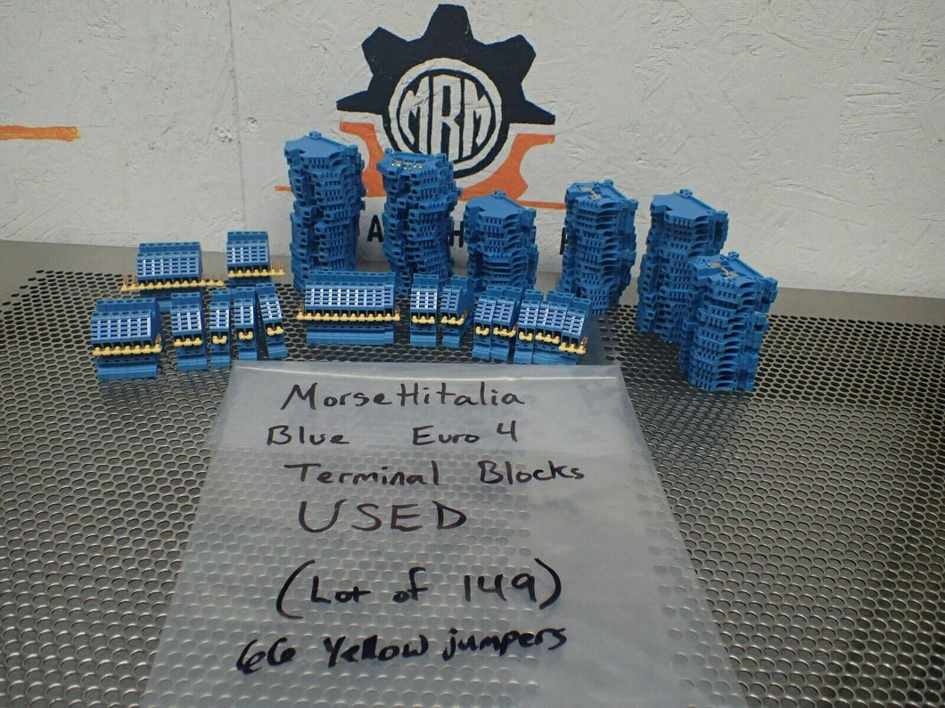 Morsettitalia Euro 4 Blue (149) Terminal Blocks W/ (66) Yellow Jumpers Used