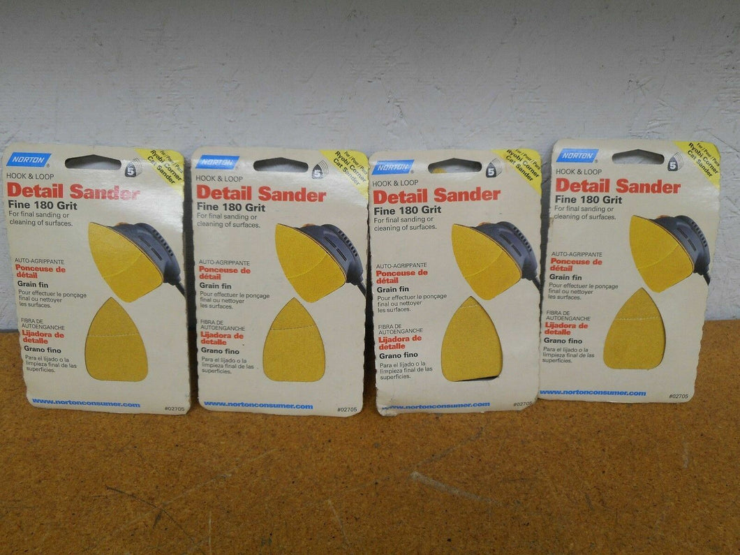 NORTON 02705 Hook & Loop Detail Sander Fine 180 Grit New 4 Packs Of 5