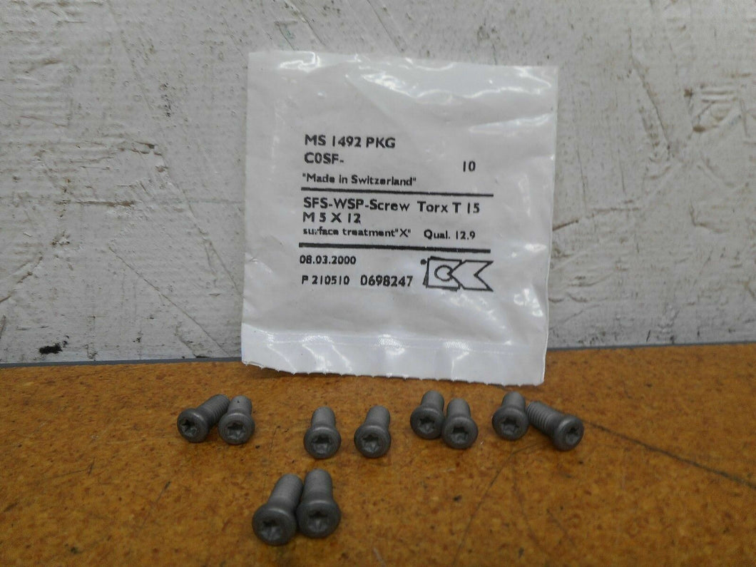 Kennametal MS 1492 PKG C0SF SFS-WSP Screw Torx T15 M 5X12 Bag Of 10 Screws New