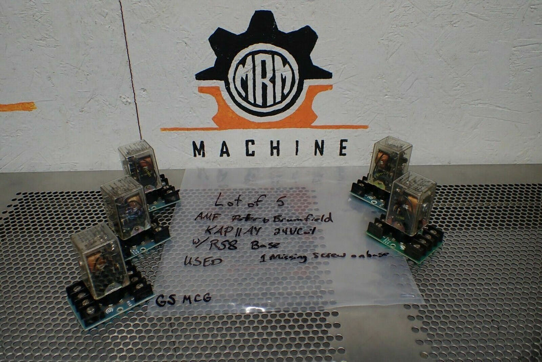 Potter & Brumfield KAP11AY Relay 24V 50/60Hz Coil W/ RS8 Base Used (Lot of 5)
