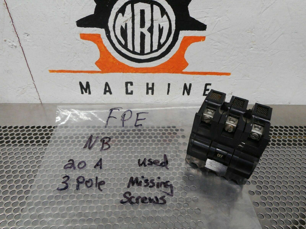 Federal Pacific Electric 20A 3Pole 240VAC Circuit Breaker Stab-Lok CTL Type NB