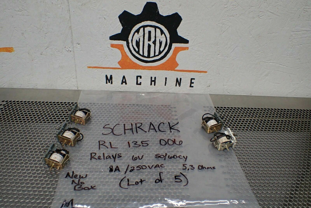SCHRACK RL 135 006 Relays 6V 50/60Cy 8A/250VAC 5,3Ohms New No Box (Lot of 5)