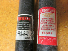 Load image into Gallery viewer, Littelfuse FLSR7 &amp; Fusetron FRS-R-7 Dual Element Time Delay Fuses 7A 600VAC New
