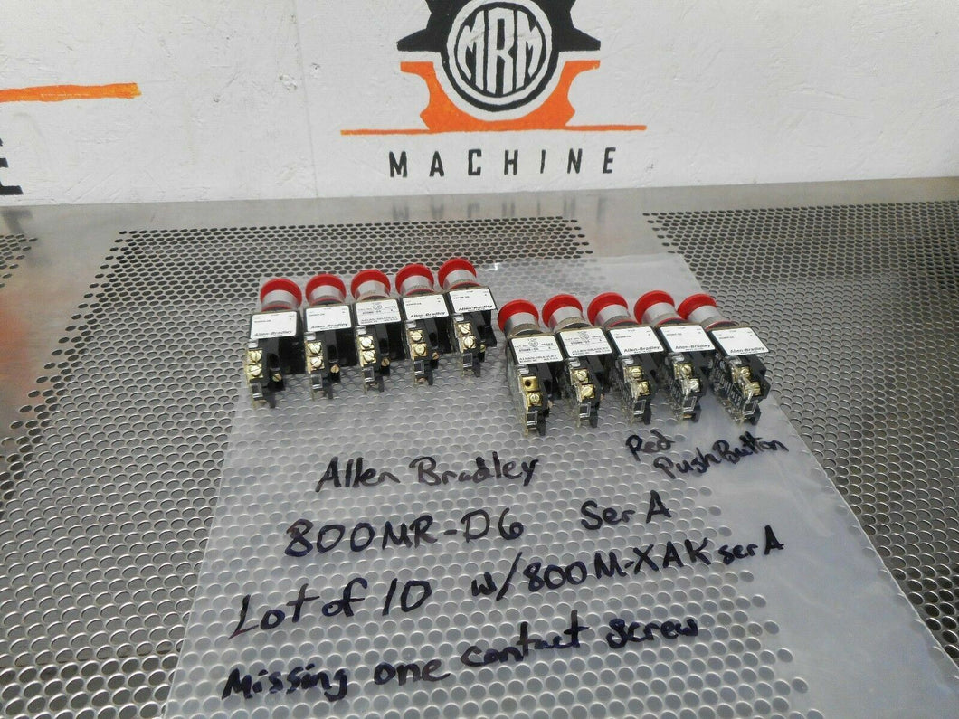 Allen Bradley 800MR-D6 Ser A Red Pushbuttons & 800M-XAK Ser A Contact Block (10)