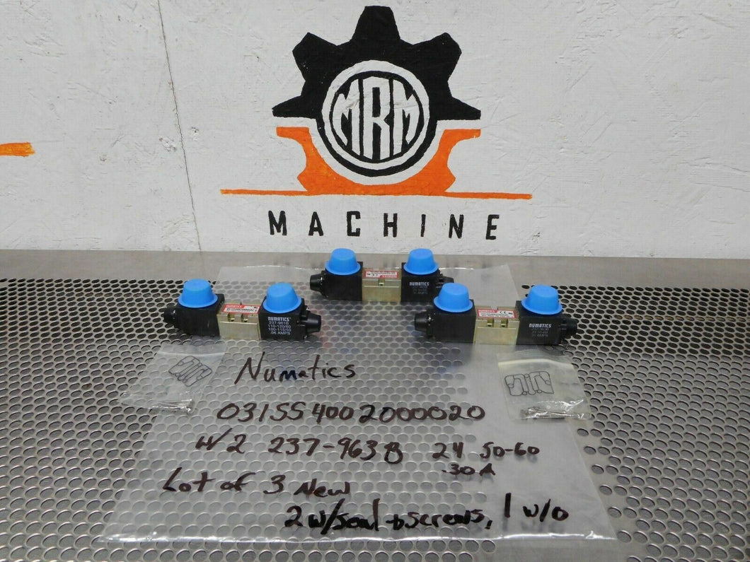 Numatics 031SS4002000020 (3) Solenoid Valves 150PSIG W/ 237-963B 24V 50/60Hz New
