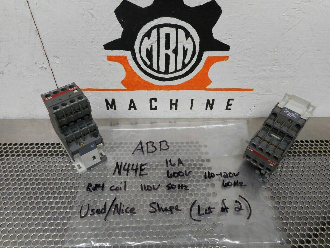 ABB N44E Contactor 16A 600V R84 Coil 110V 50Hz 110-120V 60Hz Coil (Lot of 2)