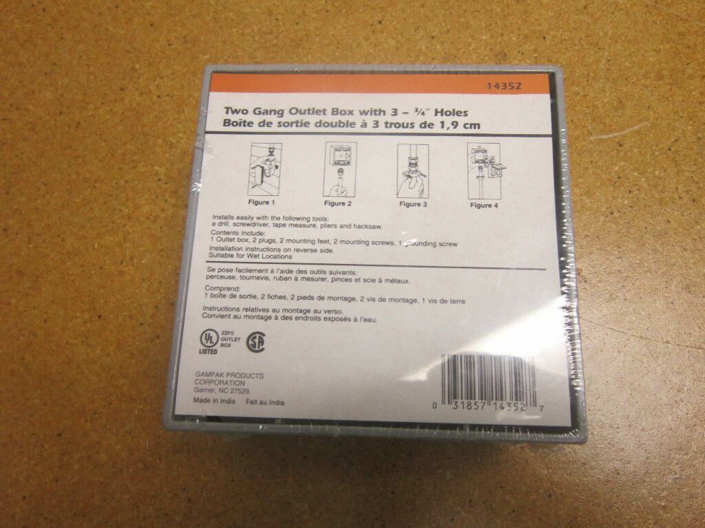 GAMPAK PRODUCTS 14352 Two Gang Outlet Box With 3-3/4