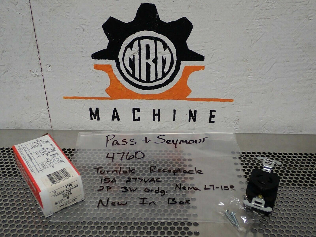Pass & Seymour 4760 Turnlok Receptacle 15A 277VAC 2P 3W Grdg. New Old Stock