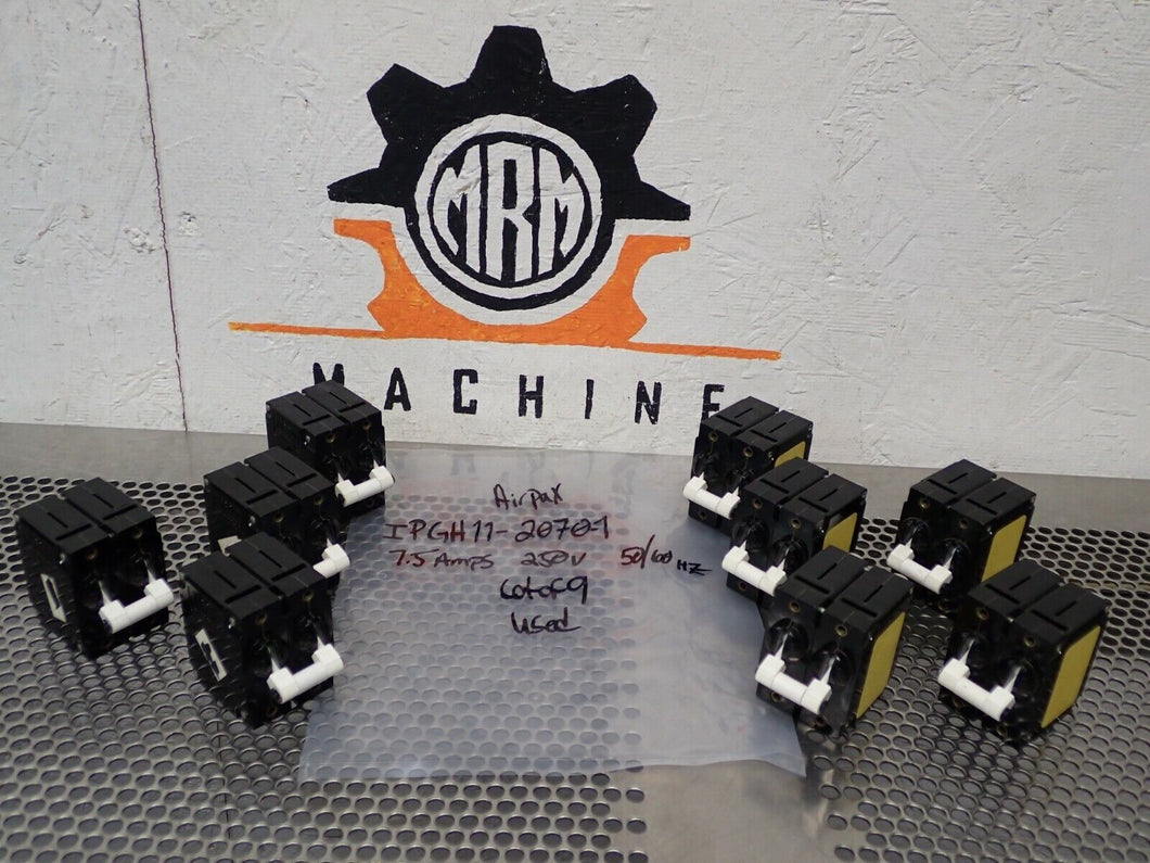 Airpax IPGH11-20701 Circuit Breakers 7.5A 250V 50/60Hz Used (Lot of 9)