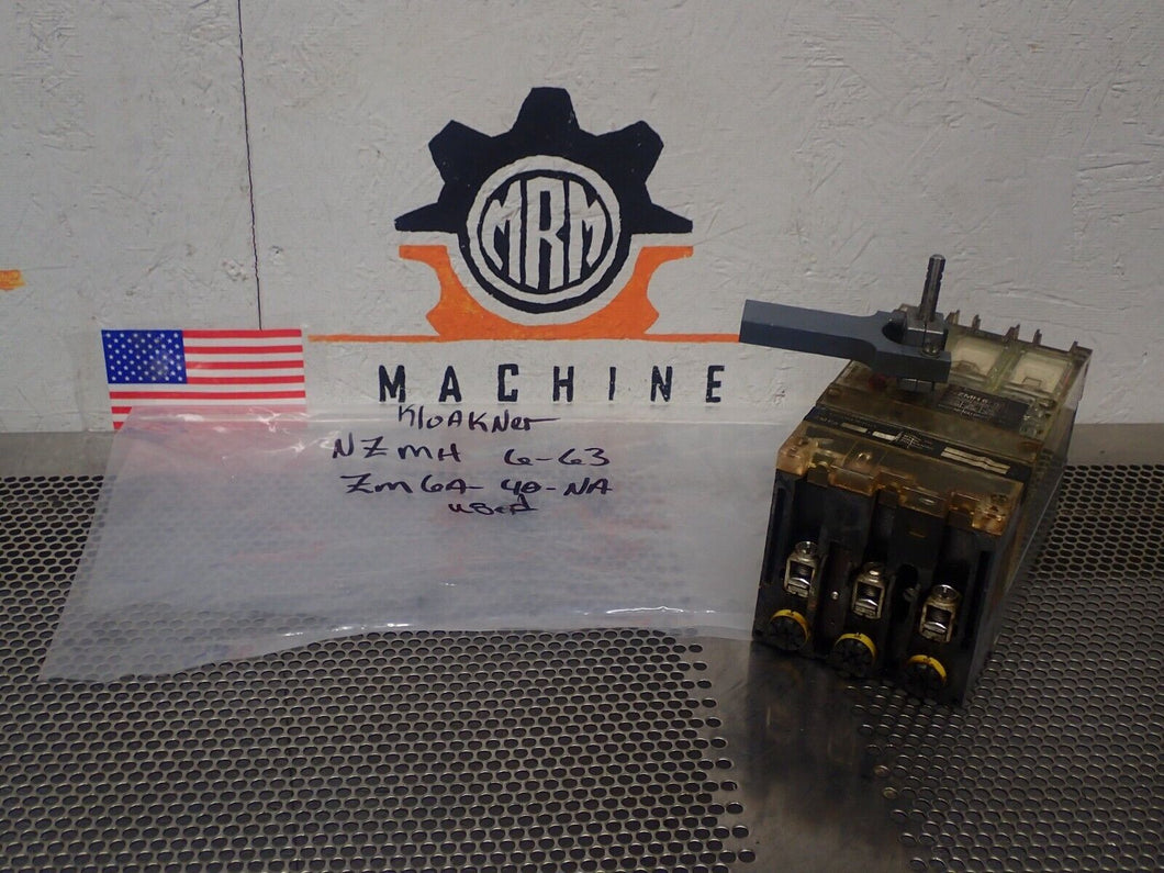 Klockner NZMH6-63 Circuit Breaker 3 Pole 63A 600VAC ZM6a-40-NA Used W/ Warranty
