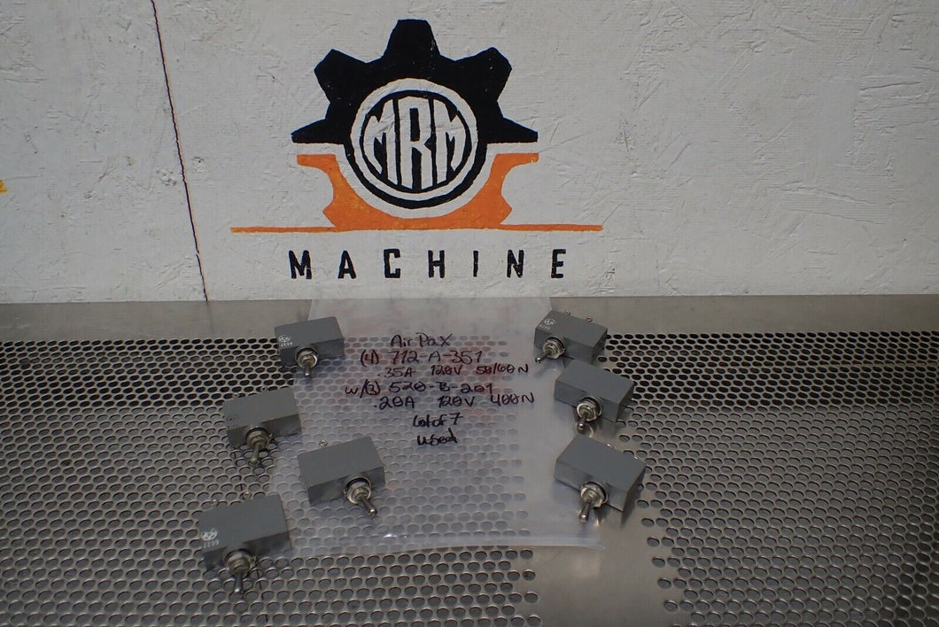 Airpax (4) 712-A-351 .35A 120V & (3) 520-B-201 .20 120V Circuit Breakers Used