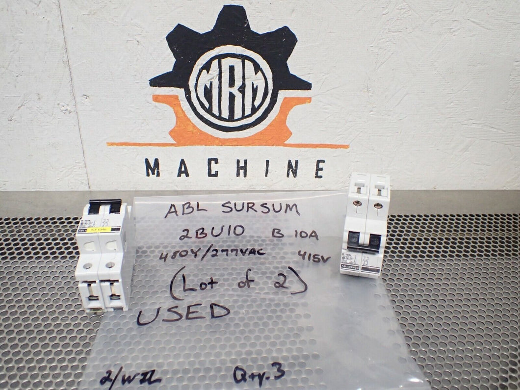 ABL SURSUM 2BU10 B 10A 480Y/277VAC 415V Circuit Breakers Used (Lot of 2)