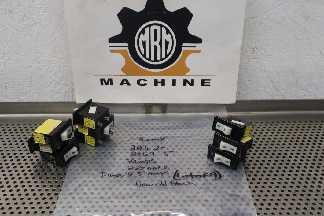Airpax 203-2-2869-5 7A Circuit Breakers 250V 10.5A Trip New Old Stock (Lot of 9)