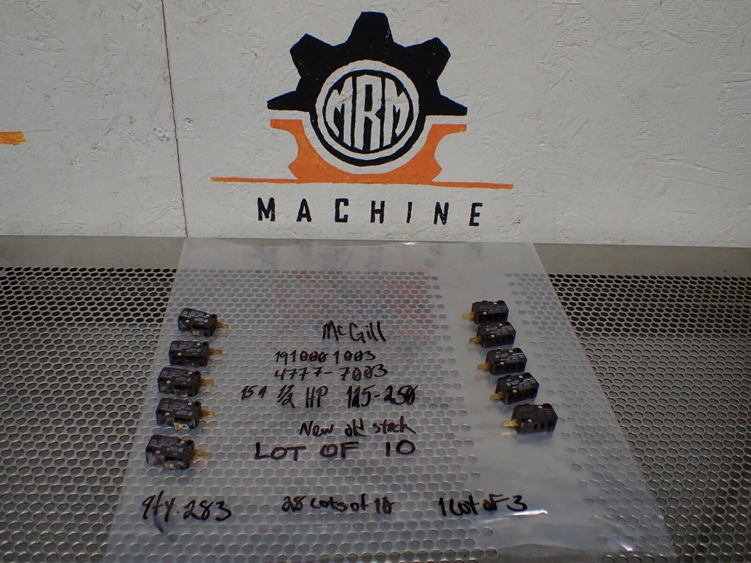 McGill 1910001003 4777-7003 Snap Switch 15A 1/2HP 125-250VAC New (Lot of 10)