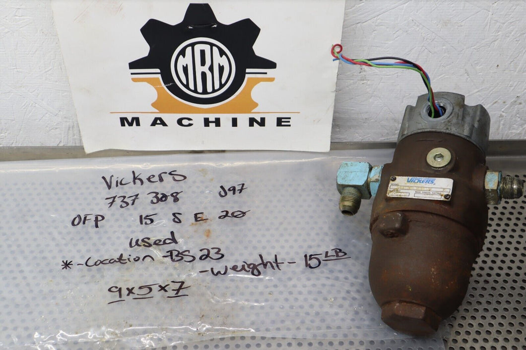 Vickers OFP 15 S E 20 Filter Valve 737 308 J97 Max Press 3000 Used With Warranty