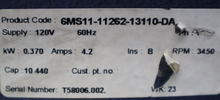 Load image into Gallery viewer, 6MS11-11262-13110-DA 120V 60Hz 0.370kW 4.2A 3450RPM Used With Warranty See Pics
