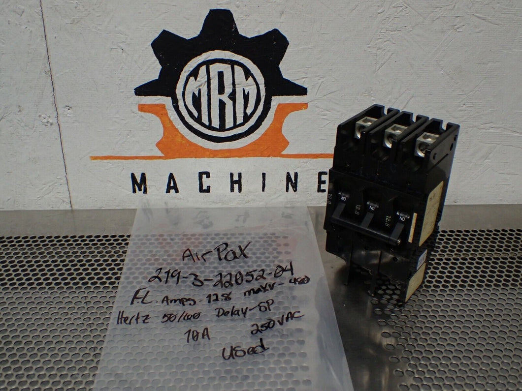 Airpax 219-3-22052-04 12.8A 480V 50/60Hz Circuit Breaker 3 Pole Used Warranty