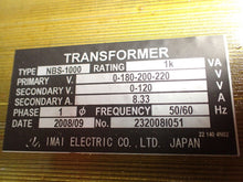 Load image into Gallery viewer, IMAI Electric NBS-1000 1000 VA, 1 Phase Transformer 0-180-200-220 0-120V 8.33A
