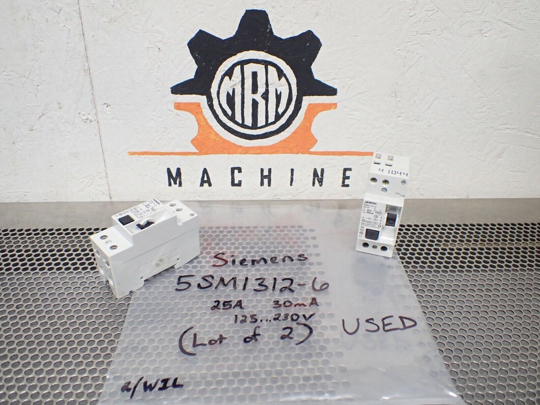 Siemens 5SM1312-6 25A 30mA 125...230V Circuit Breakers Used Warranty (Lot of 2)