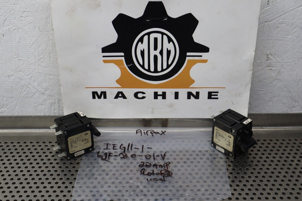 Airpax IEG11-1-62F-20.0-01-V Circuit Breakers 20A 25A Trip 250V Used (Lot of 2)