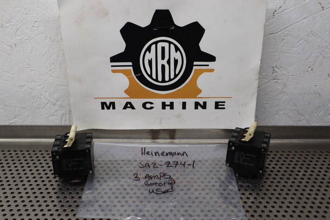 Heinemann JA3-Z74-1 3A 250VAC 3-Pole Circuit Breakers Used Warranty (Lot of 2)