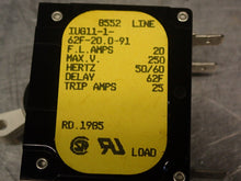 Load image into Gallery viewer, Airpax IUG11-1-62F-20.0-91 20A Circuit Breakers 250V 50/60Hz Used (Lot of 3)
