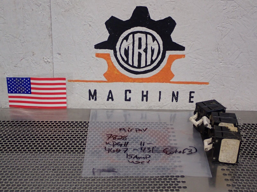 Airpax 7828 UPGH11-4607-431 Circuit Breaker 15A Used With Warranty (Lot of 3)