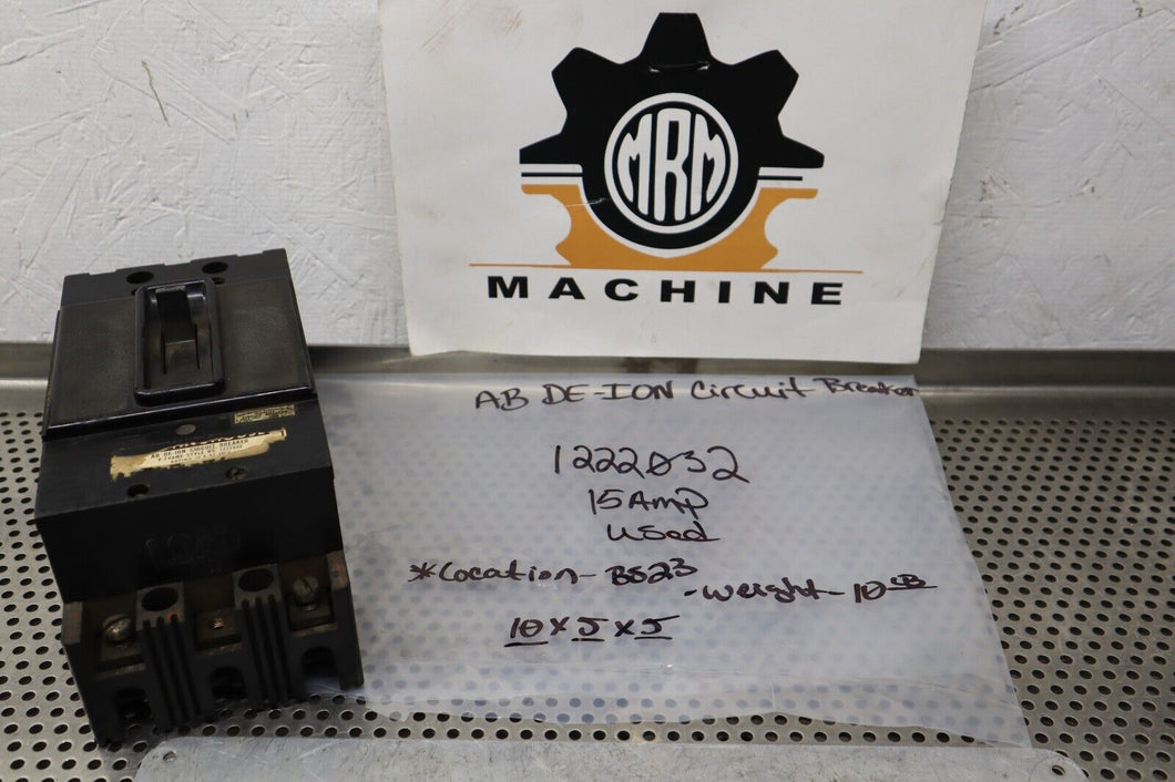 WESTINGHOUSE AB DE-ION Circuit Breaker 15A F Frame 1222032 3-Pole Used Warranty