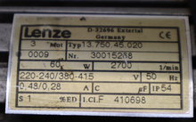 Load image into Gallery viewer, Lenze Typ 13.750.45.020 30015268 3 Mot 60W 2700 1/min 220-240/380-415V 50Hz Used
